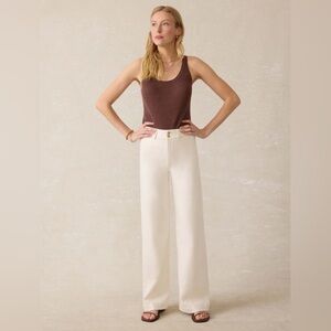 Faherty Stretch Terry Harbor Pant Egret Wide Leg Cream Pants Women 26 Coastal